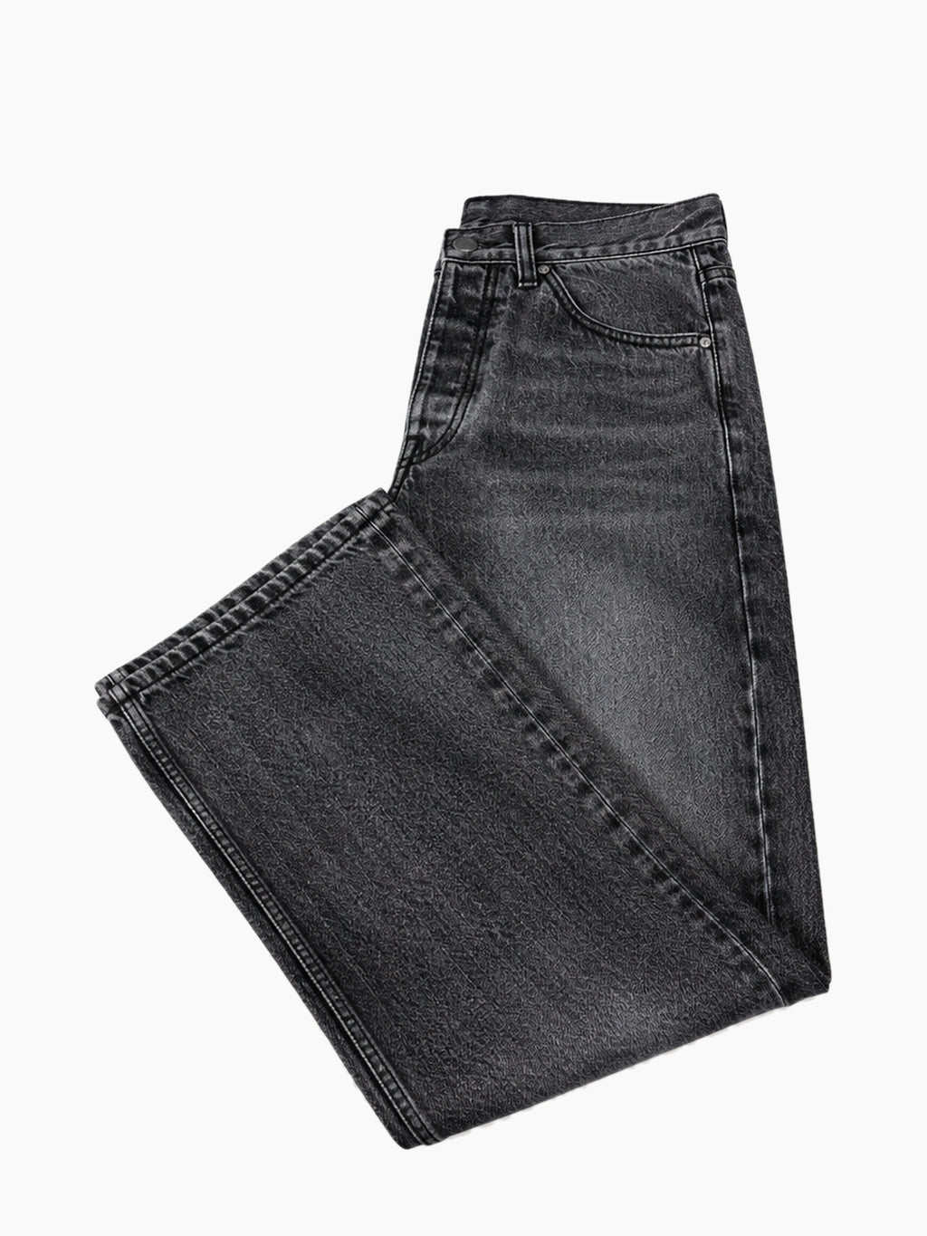 Jean denim unisexe noir délavé - détail plié