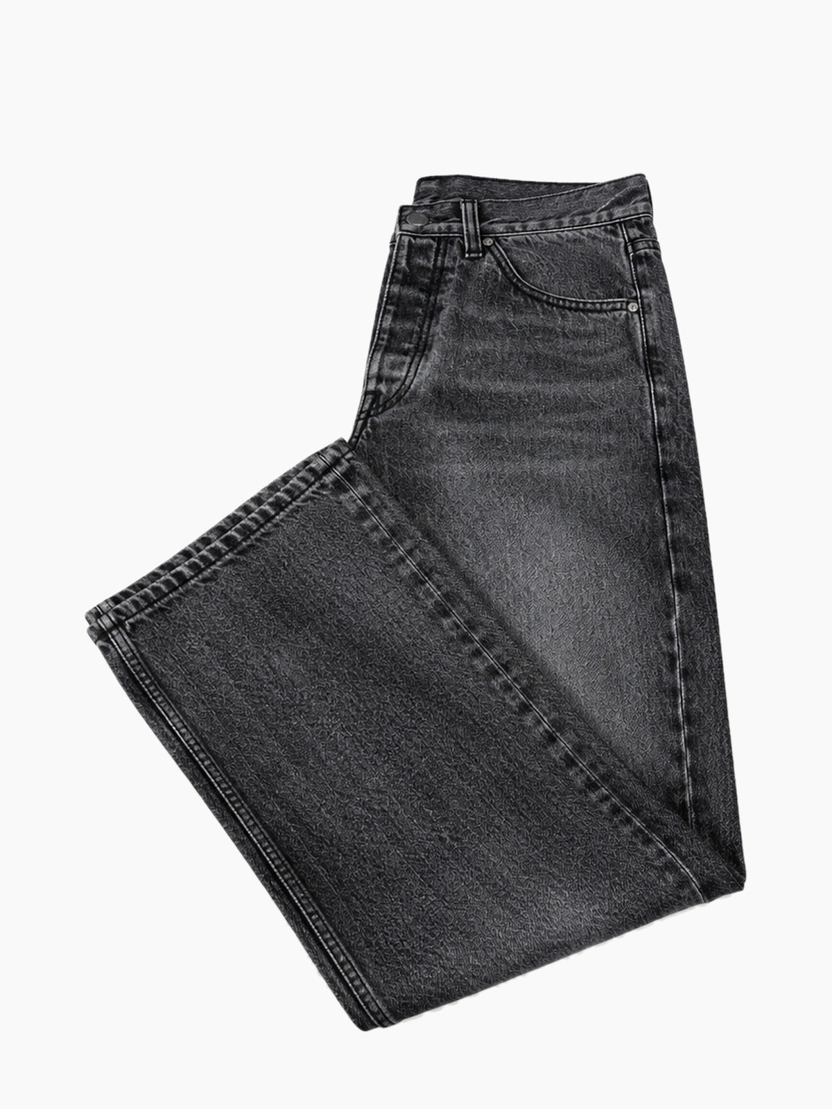 Jean denim unisexe noir délavé - détail plié