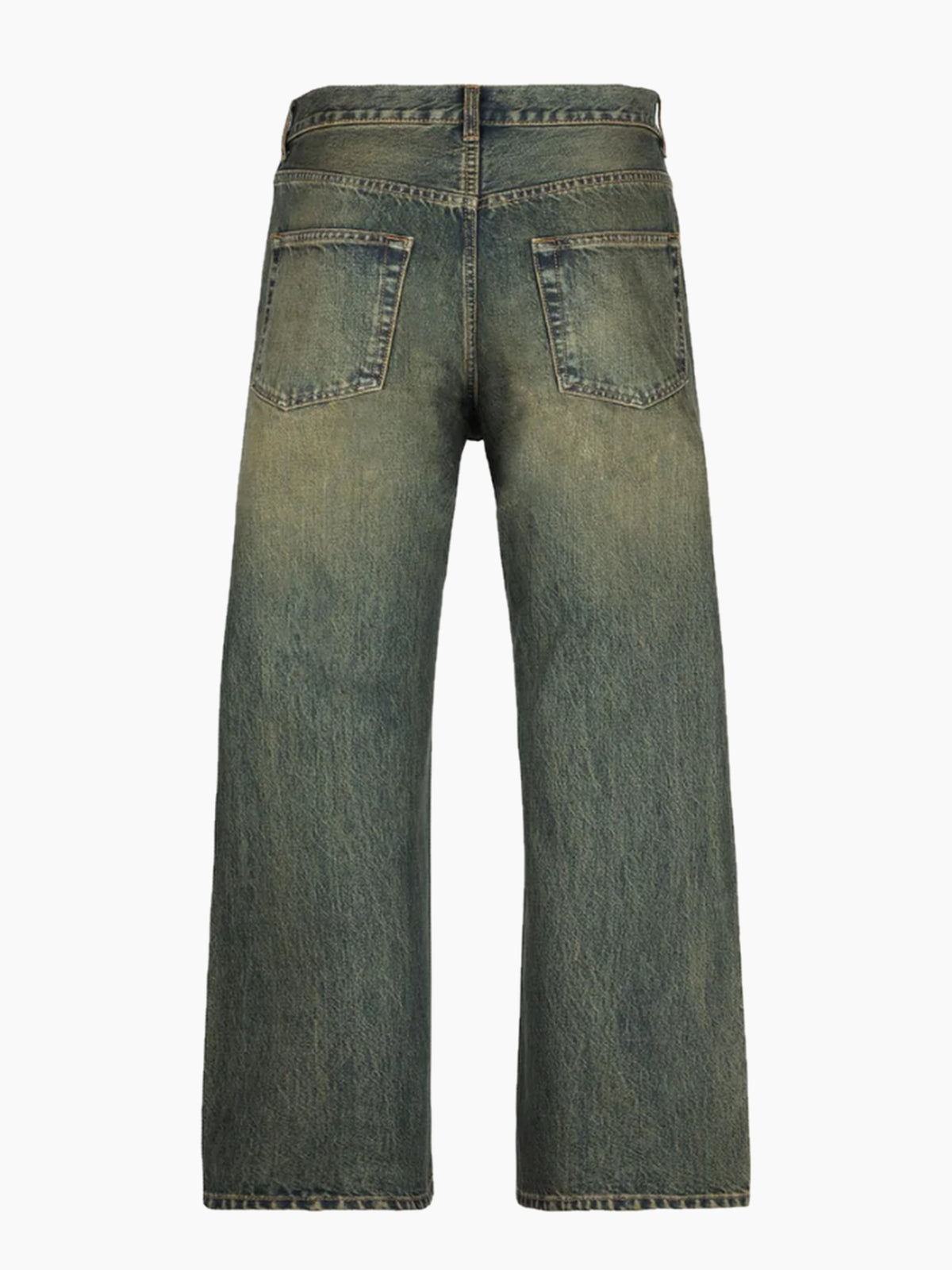 Jean denim unisexe vert olive délavé - dos