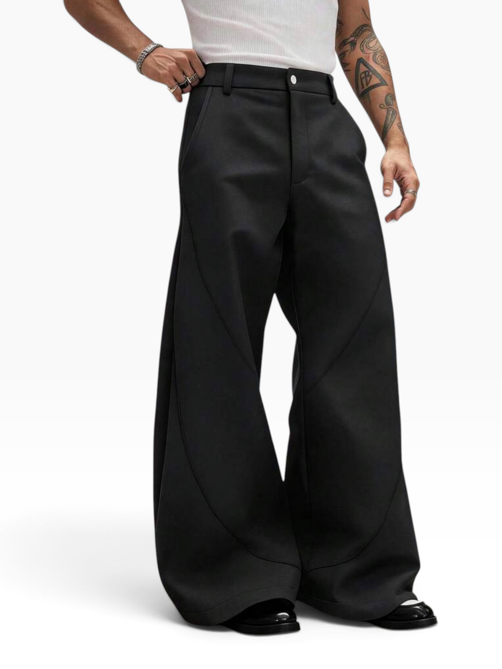 FLUID BOOTCUT TROUSERS - Black - front view