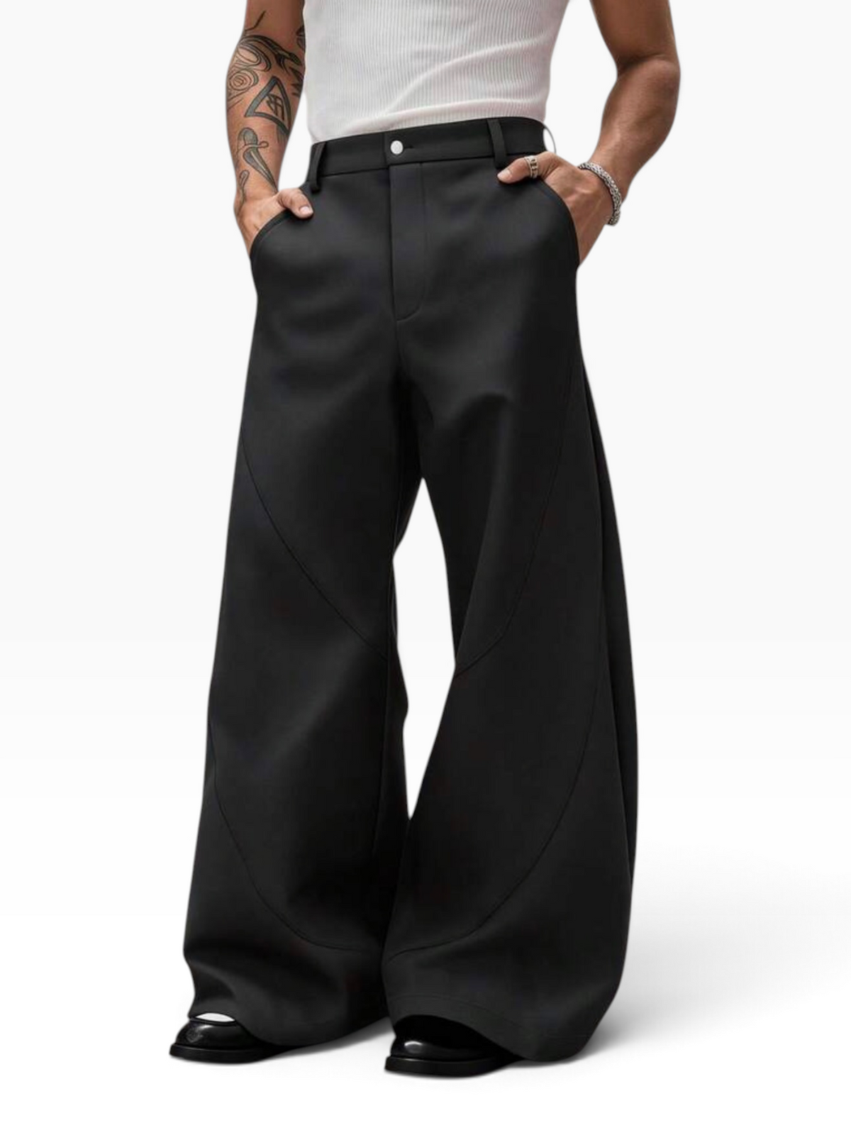 FLUID BOOTCUT TROUSERS - Black - alternate front view