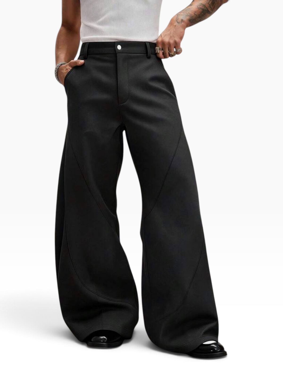 FLUID BOOTCUT TROUSERS - Black - front