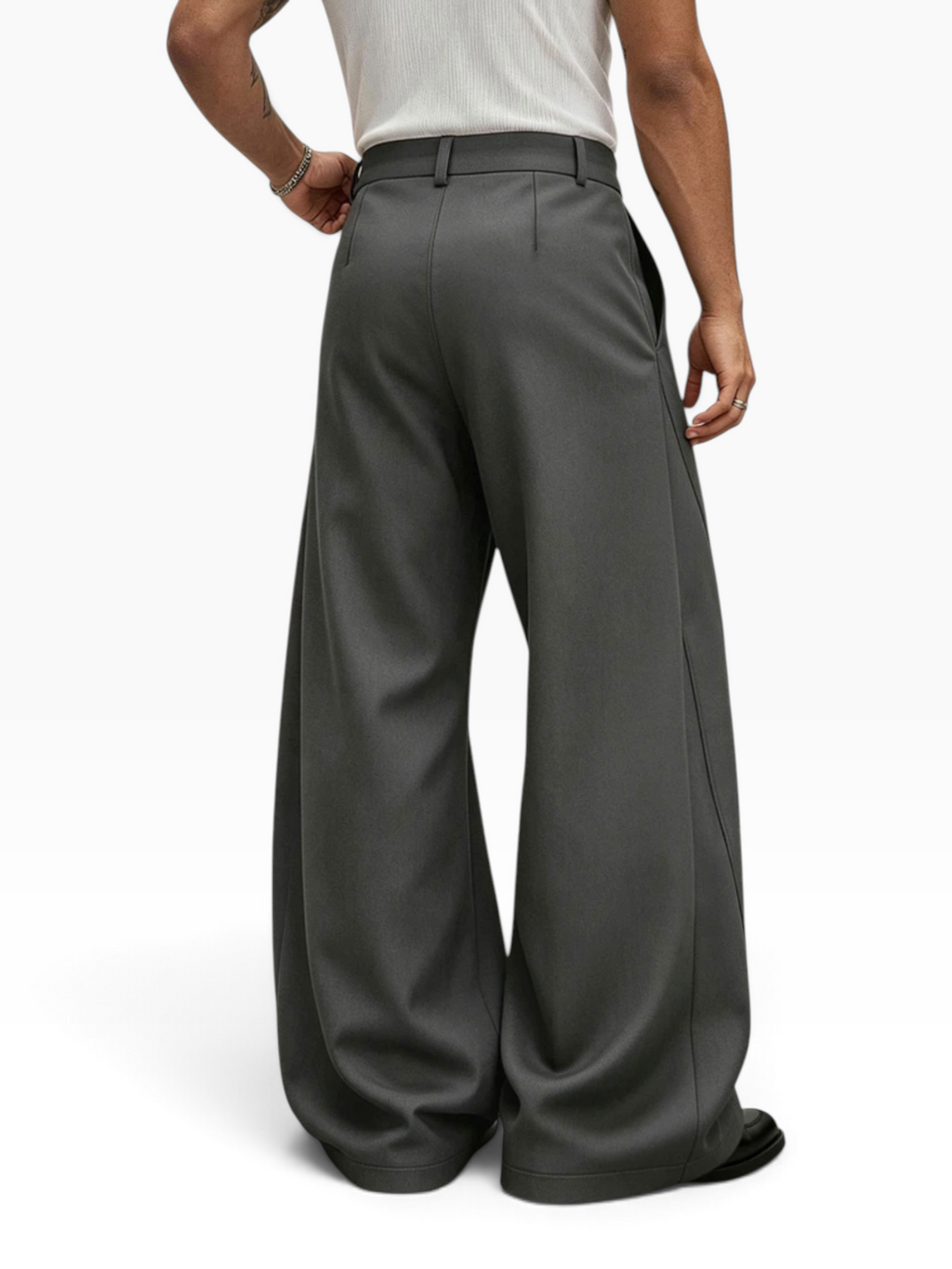 FLUID BOOTCUT TROUSERS - Grey - back view