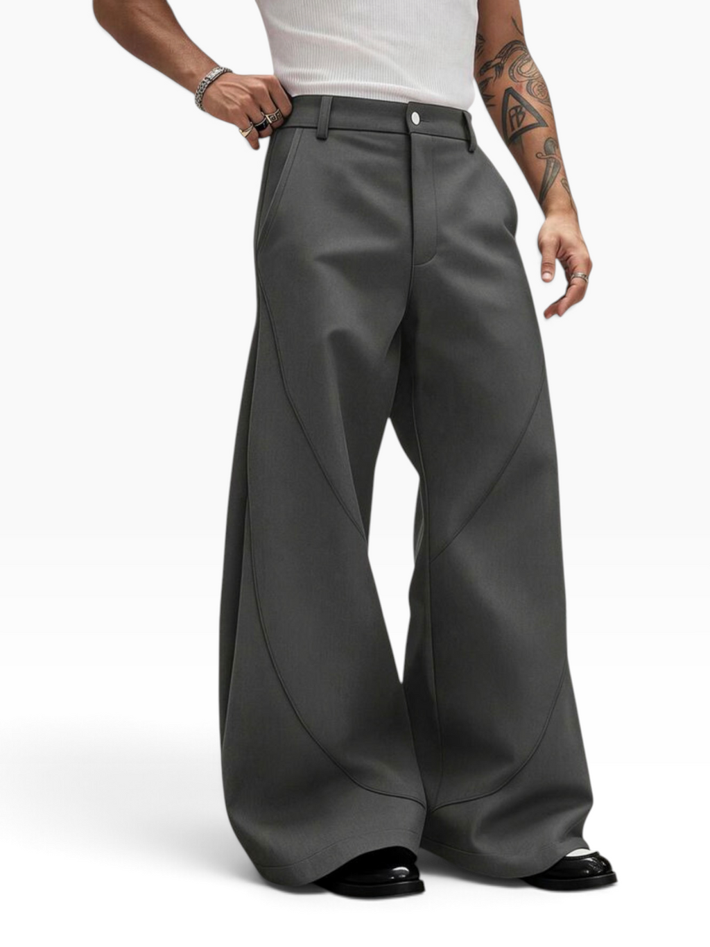 FLUID BOOTCUT TROUSERS - Grey - front view
