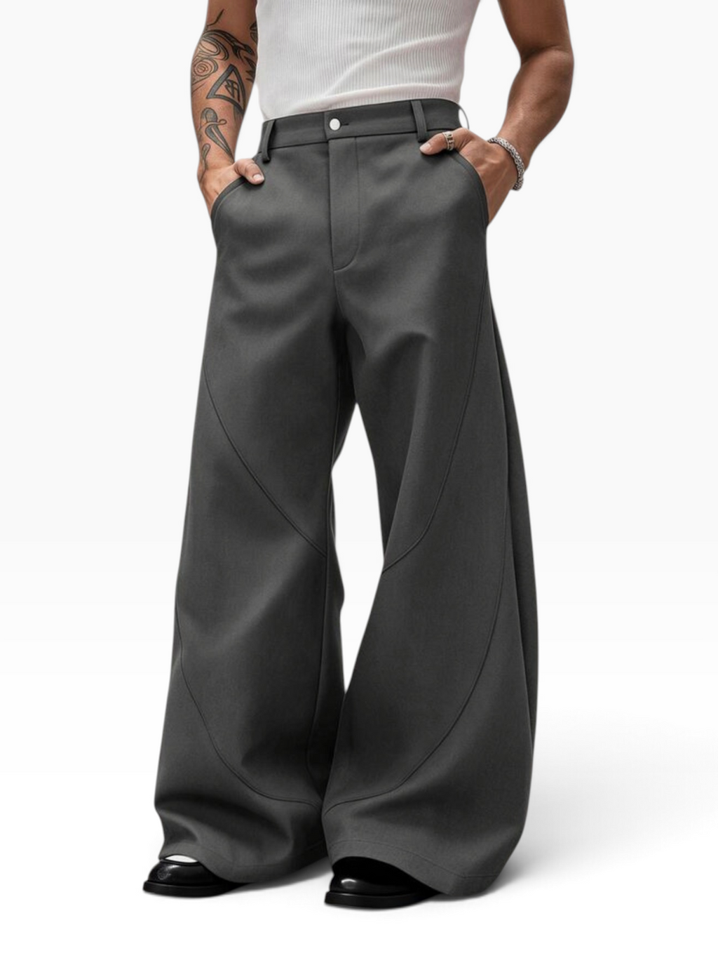 FLUID BOOTCUT TROUSERS - Grey - alternate front view