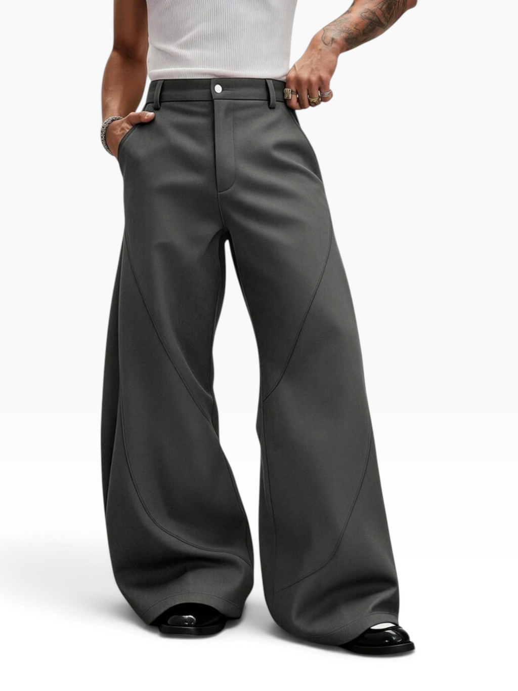 FLUID BOOTCUT TROUSERS - Grey - front